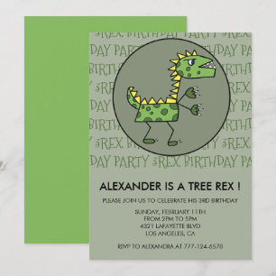 Invitación de cumpleaños tres rex dinosaurio niño 
