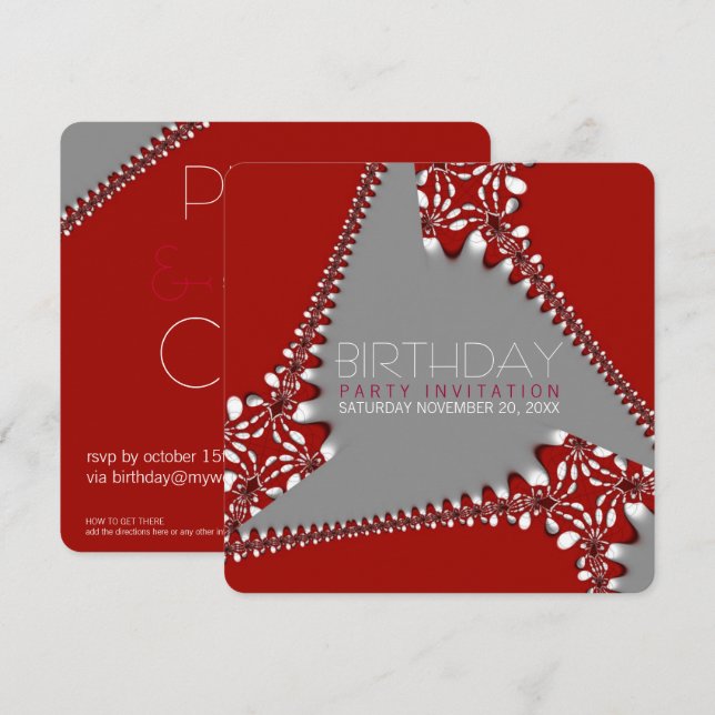 Invitación de cumpleaños tri-abstracto fractal (Anverso / Reverso)