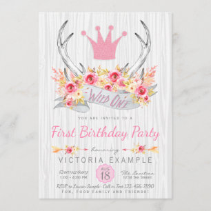 Invitación de cumpleaños Tribal Antler Wild One
