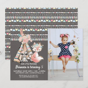 Invitación de cumpleaños tribal boho femenina