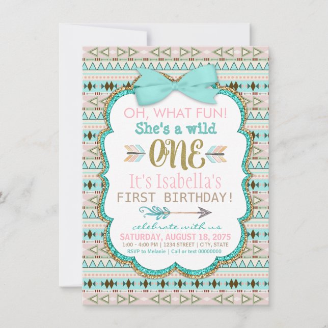 Invitación de cumpleaños tribal de niñas por prime (Anverso)