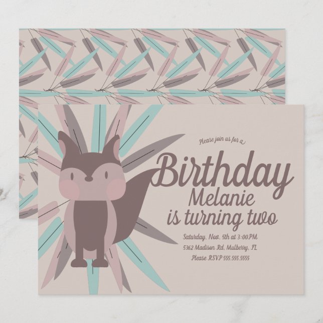 Invitación de cumpleaños tribal de zorro lindo (Anverso / Reverso)