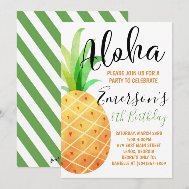 Invitación de cumpleaños tropical (Anverso / Reverso)