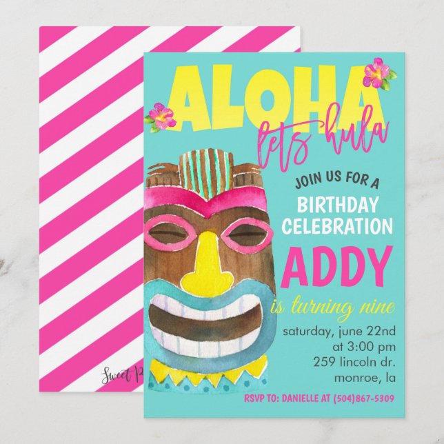 Invitación de cumpleaños tropical (Anverso / Reverso)