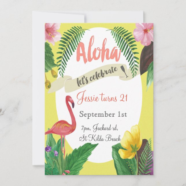 Invitación de cumpleaños tropical 5 x 7 pulgadas (Anverso)