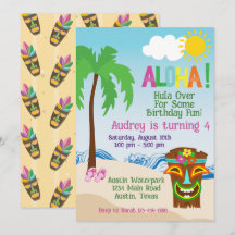Invitación de cumpleaños Tropical Beach Aloha Luau
