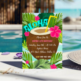 Invitación de cumpleaños Tropical Coconut Aloha