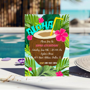 Invitación de cumpleaños Tropical Coconut Aloha