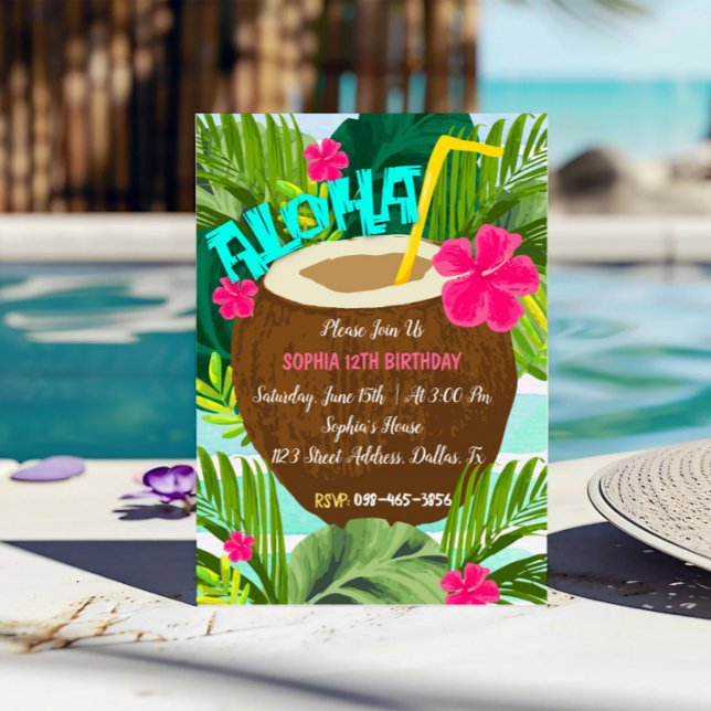 Invitación de cumpleaños Tropical Coconut Aloha (Subido por el creador)