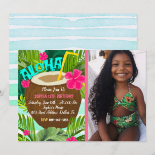 Invitación de cumpleaños tropical de Coconut Aloha