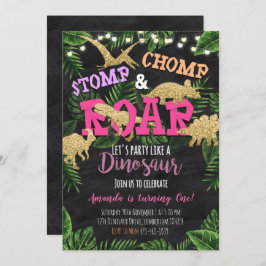 Invitación de cumpleaños tropical de dinosaurio ch