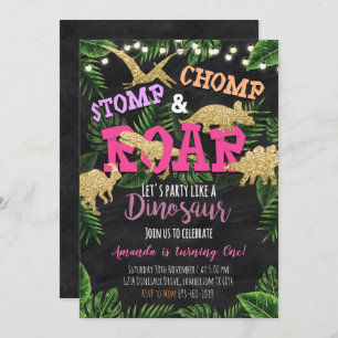 Invitación de cumpleaños tropical de dinosaurio ch
