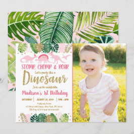 Invitación de cumpleaños tropical de dinosaurio Ch