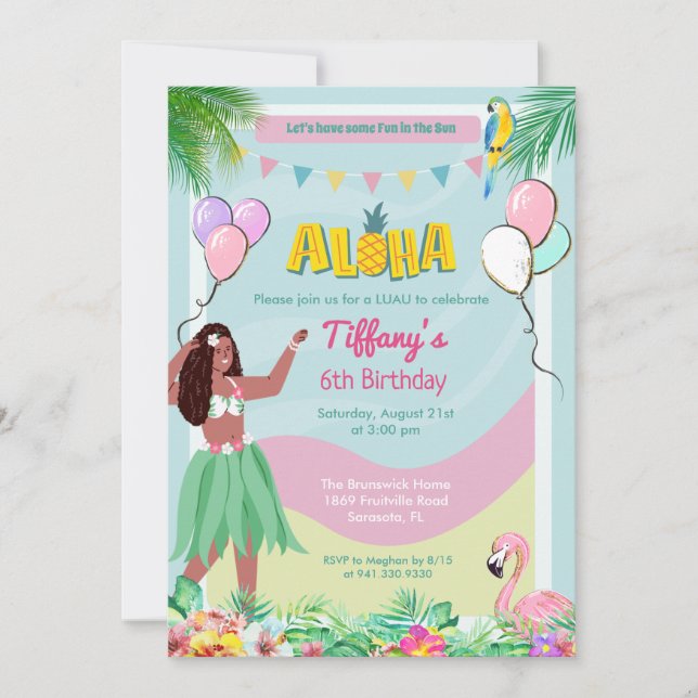 Invitación de cumpleaños tropical de etnia Aloha L (Anverso)