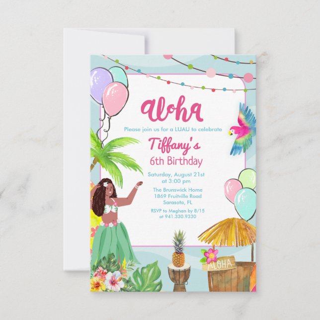 Invitación de cumpleaños tropical de etnia Aloha L (Anverso)