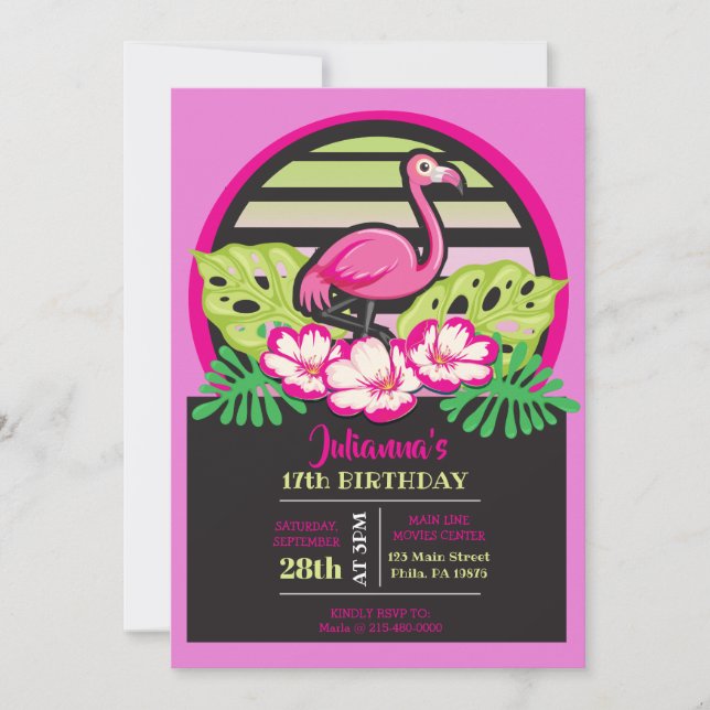 Invitación de cumpleaños tropical de FLAMINGO PINO (Anverso)