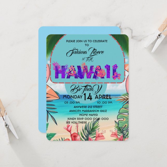 Invitación de cumpleaños tropical invitación de Ha (Anverso/Reverso In Situ)