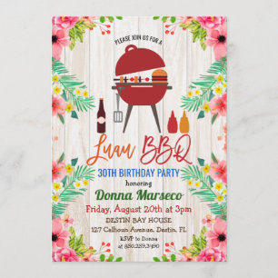 Invitación de cumpleaños tropical Luau Aloha BBQ