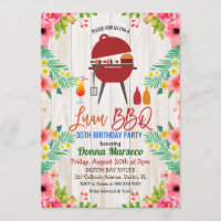 Invitación de cumpleaños tropical Luau Aloha BBQ