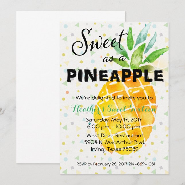 Invitación de cumpleaños Tropical Luau Piña (Anverso / Reverso)