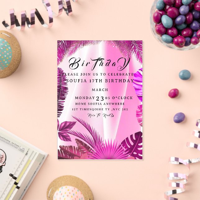 Invitación de cumpleaños tropical, piña hawaiana B (Insitu (Celebración))