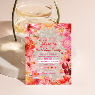 Invitación de cumpleaños tropical Piscina Pink Sun