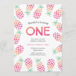 Invitación de cumpleaños tropical rosa pino manzan