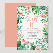 Invitación de cumpleaños Tropical Sweet 16 Aloha L
