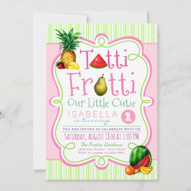 Invitación de cumpleaños Tutti Frutti (Anverso)