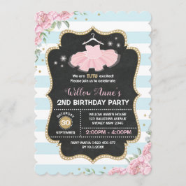 Invitación de cumpleaños Tutu Ballerina Blue Pink