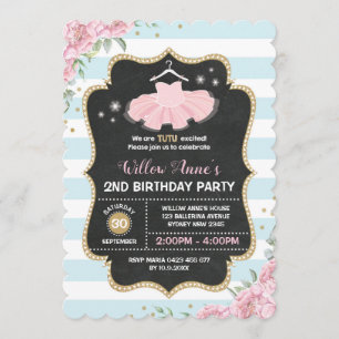 Invitación de cumpleaños Tutu Ballerina Blue Pink 
