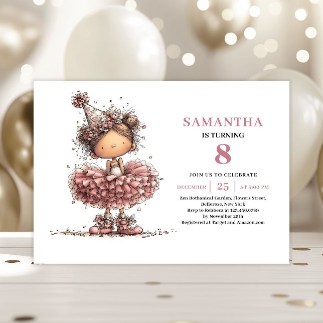 Invitación de cumpleaños Tutú de Whimsy Girl Rosa  (Whimsy Girl Tutu Birthday Invitation Dusty Pink)
