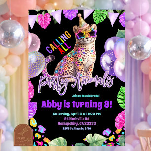 invitación de cumpleaños tween safari neon con gue