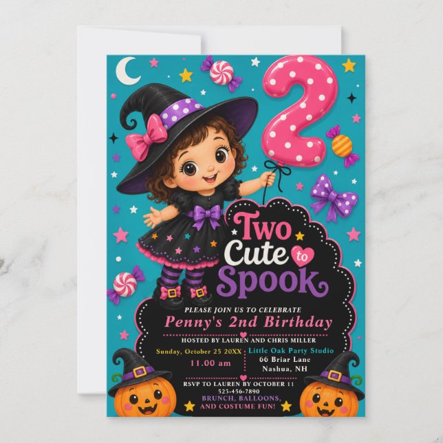 Invitación de cumpleaños Two Cute to Spook (Anverso)