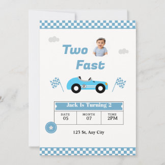 Invitación de cumpleaños Two Fast para niño | Coch
