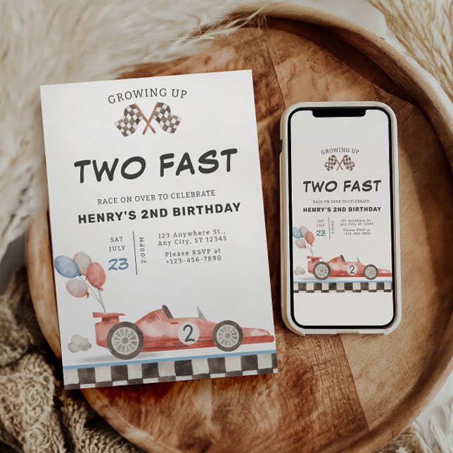 Invitación de cumpleaños Two Fast Racecar 2do (Subido por el creador)