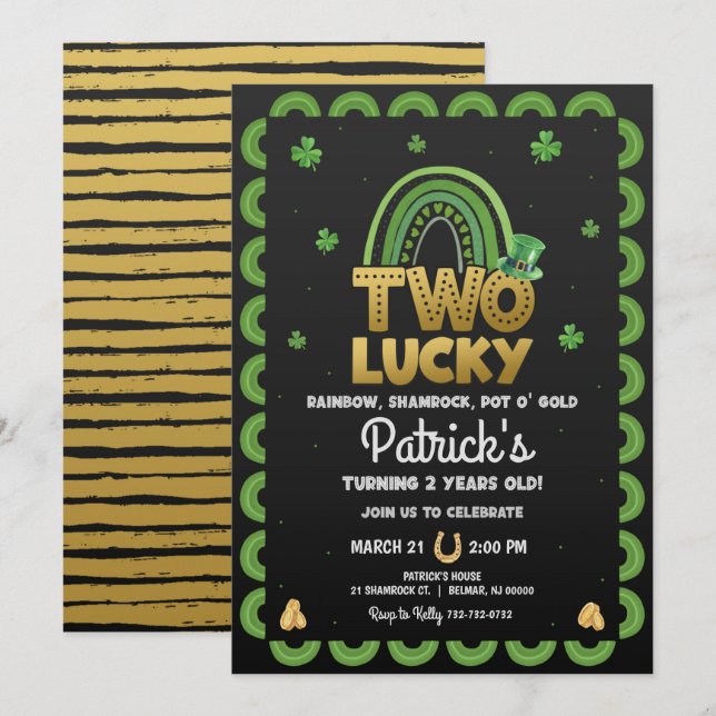 Invitación de cumpleaños Two Lucky Día de San Patr (Anverso / Reverso)