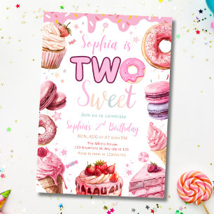 Invitación de cumpleaños Two Sweet, donut para niñ