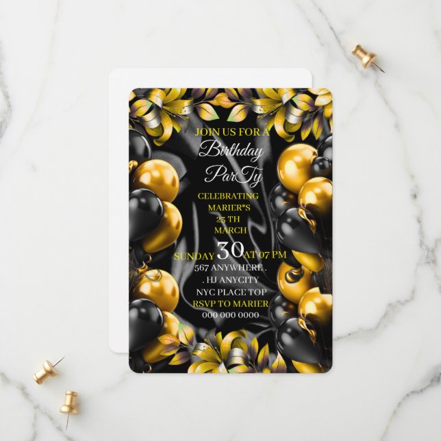 Invitación de cumpleaños un poco mayor, editable p (Anverso/Reverso In Situ)