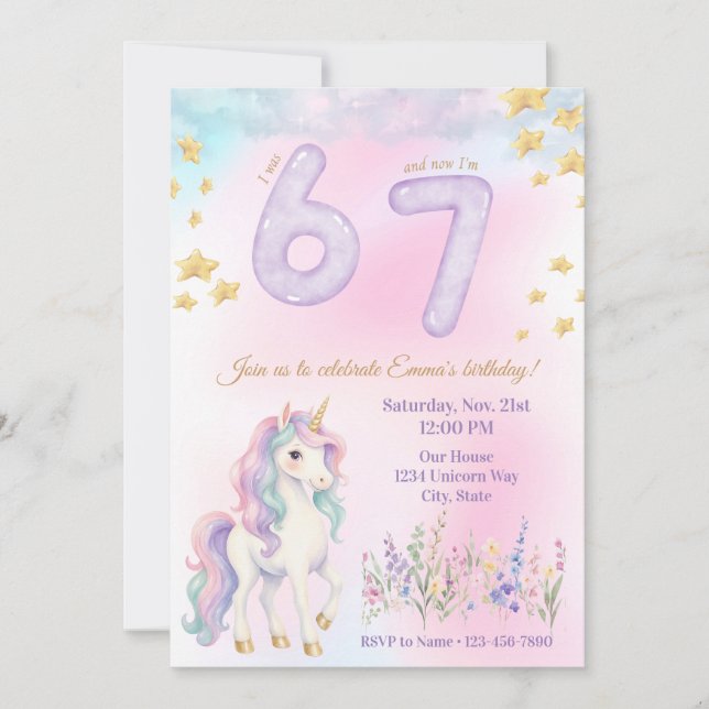 Invitación de cumpleaños Unicornio 6-7 (Anverso)