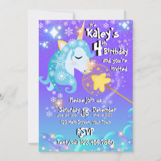 Invitación de cumpleaños Unicornio Azul Mágico