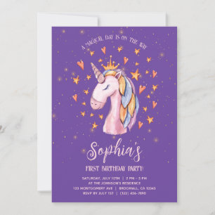 Invitación de cumpleaños unicornio morado