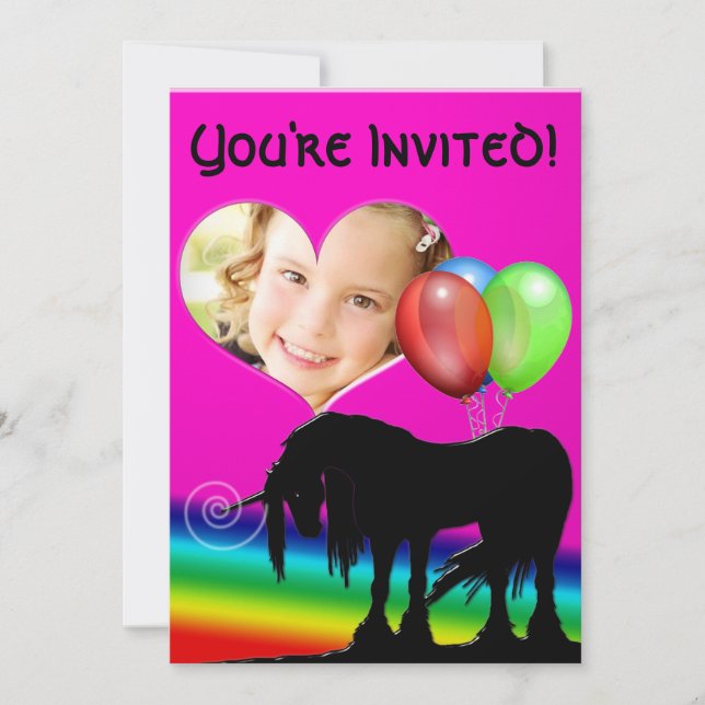 Invitación de cumpleaños Unicornio y Arcoíris (Anverso)