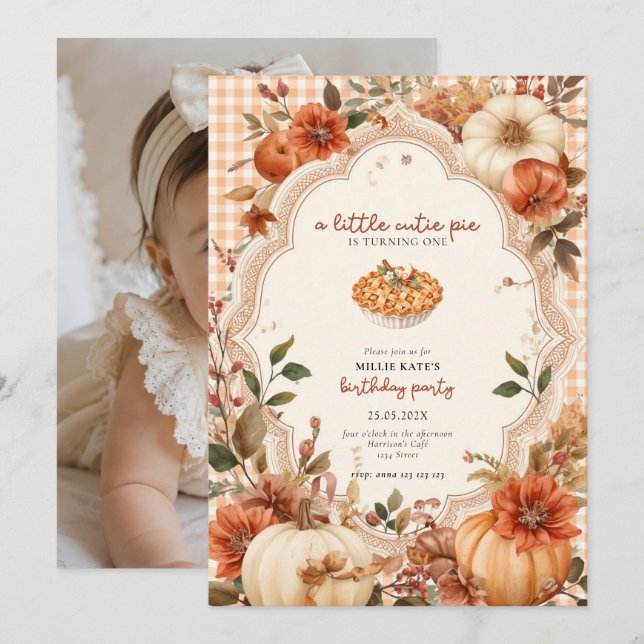 Invitación de Cumpleaños Uno de Cutie Pie (Anverso / Reverso)