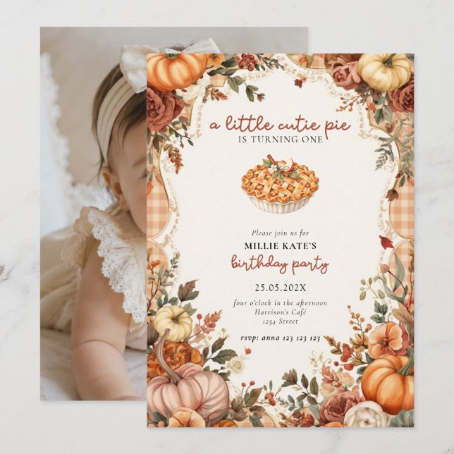 Invitación de Cumpleaños Uno de Cutie Pie (Anverso / Reverso)