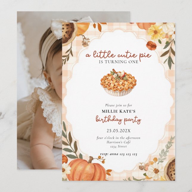 Invitación de Cumpleaños Uno de Cutie Pie (Anverso / Reverso)