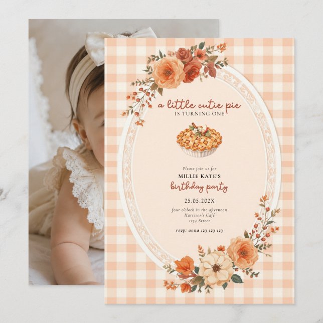 Invitación de Cumpleaños Uno de Cutie Pie (Anverso / Reverso)