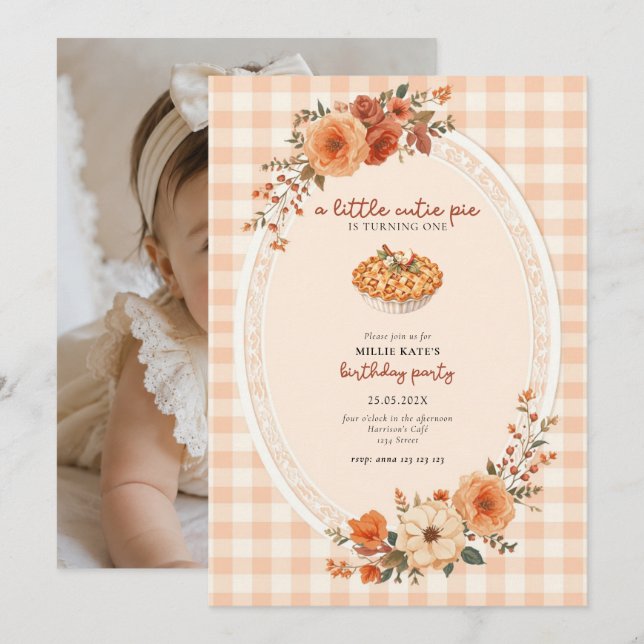 Invitación de Cumpleaños Uno de Cutie Pie (Anverso / Reverso)