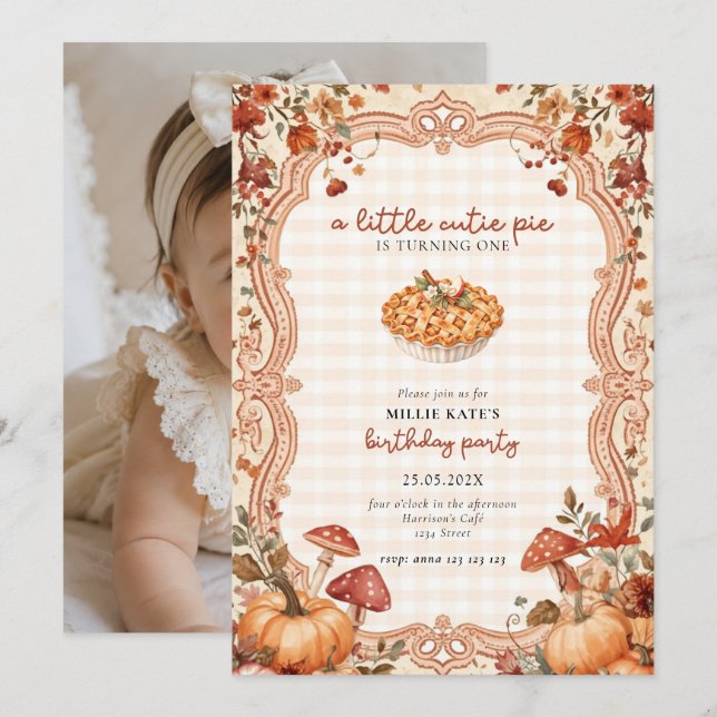 Invitación de Cumpleaños Uno de Cutie Pie (Anverso / Reverso)