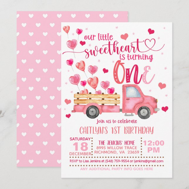 Invitación de Cumpleaños UNO de Nuestra Pequeña Qu (Anverso / Reverso)